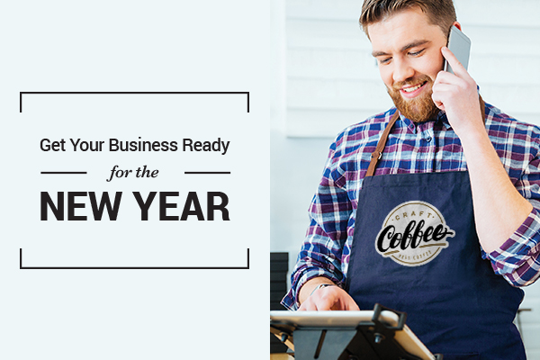 Cafe owner with iron-on logo on apron