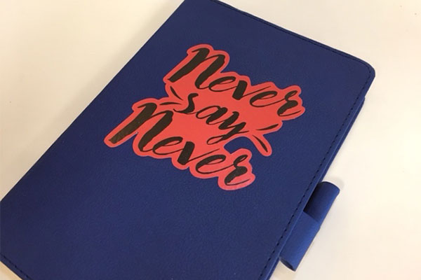 Notebook with custom sticker