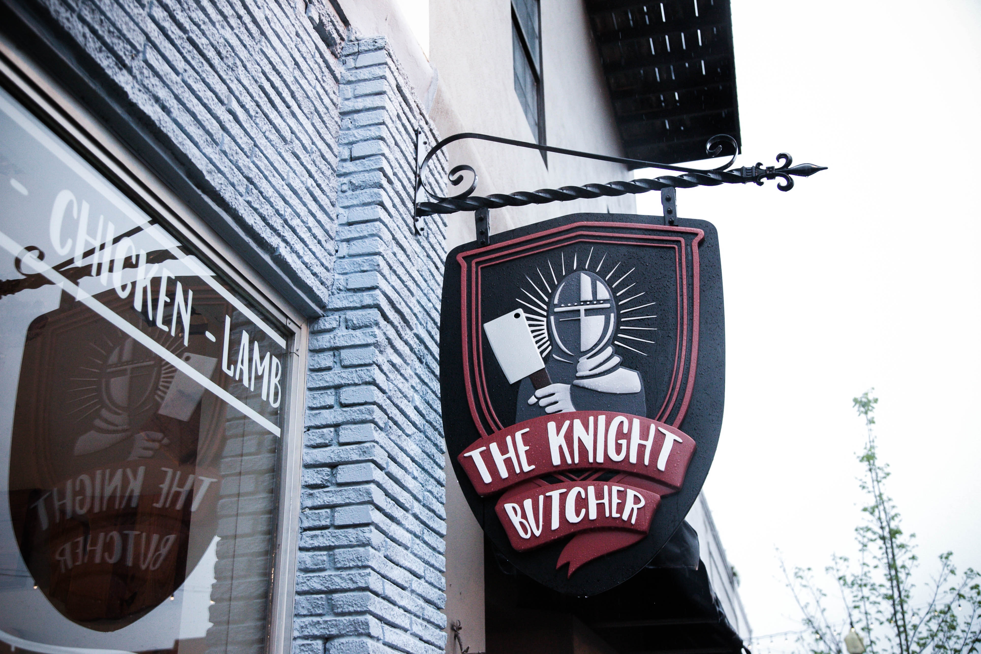 Knight Butcher sign with custom window decals