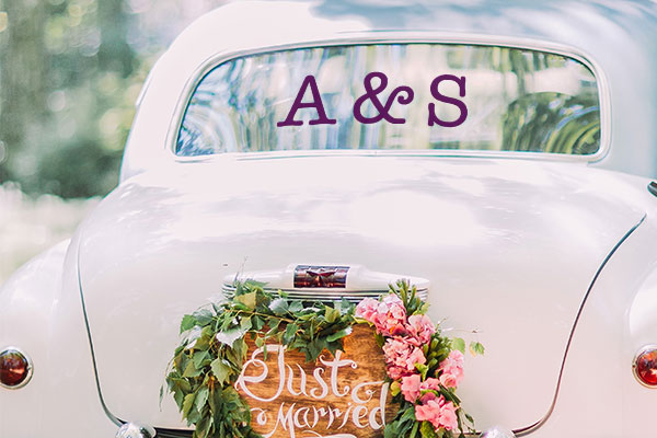 Custom Initials Cling-30+ Creative Ideas to Decorate Your Wedding Car