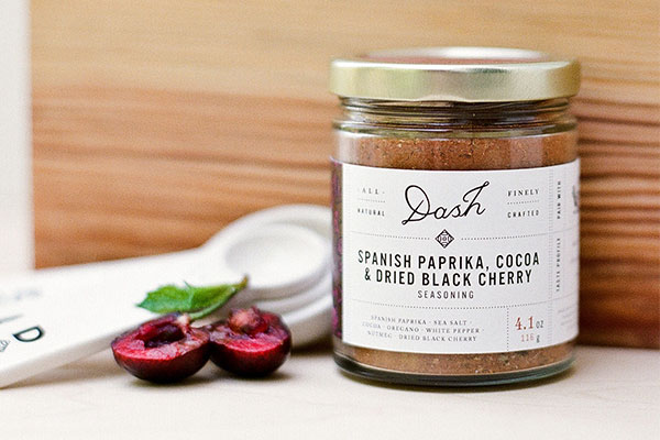 Jar of Dash seasoning with custom label