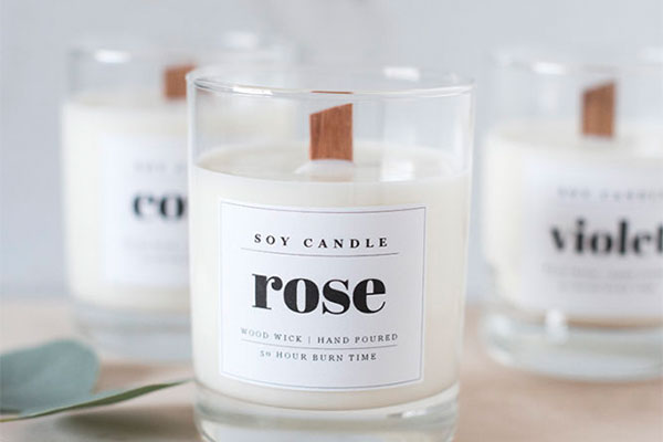 Rose soy candle with custom label