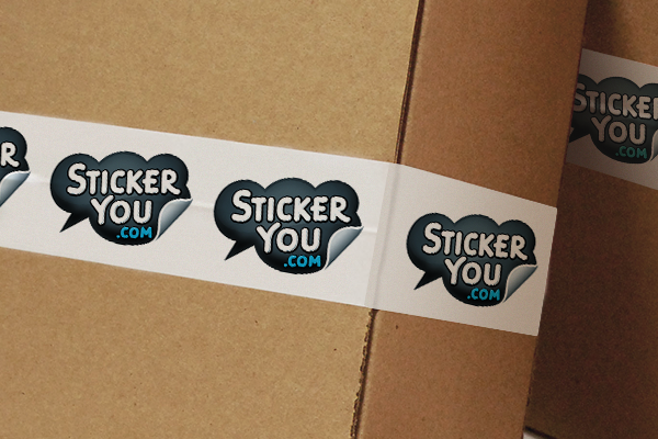 StickerYou branded packaging tape on a shipping box