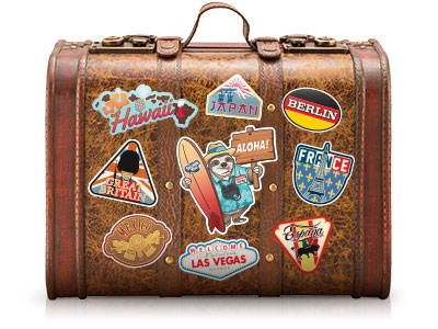 Travel stickers on a suitcase