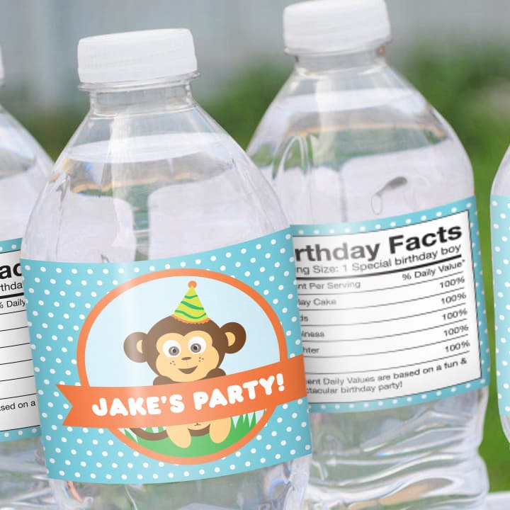 Birthday Party Labels, Water Bottle Labels