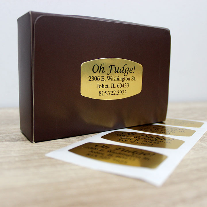 Gold foil label on a chocolate box