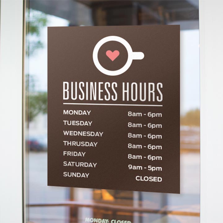 Custom Store Business Shop Opening Hours Vinyl Sign Decal smaller sizes 