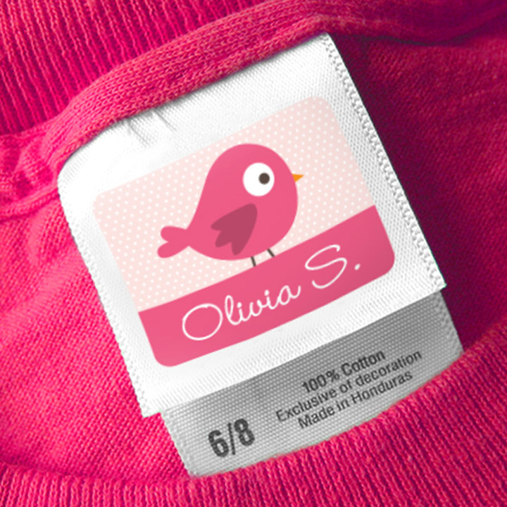 Stick-on clothing label on a clothing tag