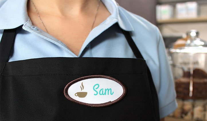 StickerYou custom printed patch on an apron